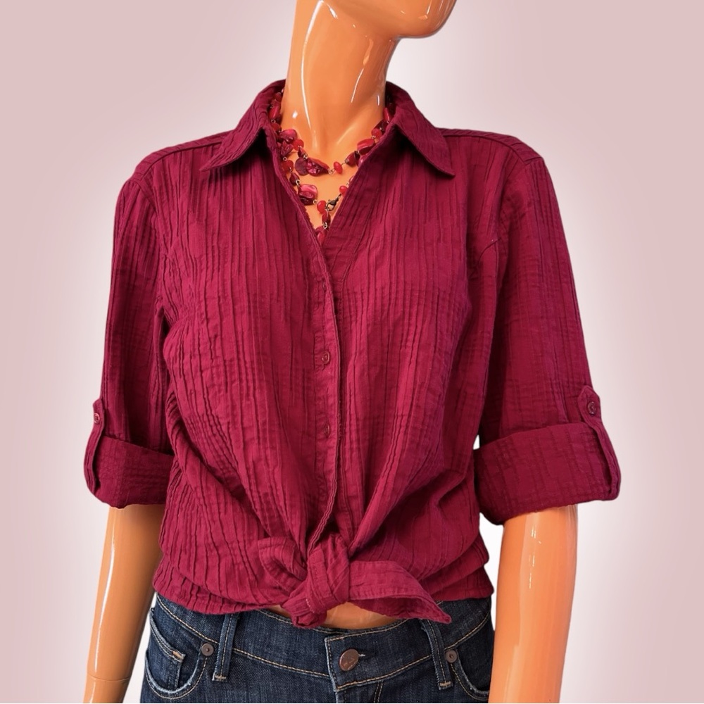Crinkle Texture Button Down Shirt / Blouse